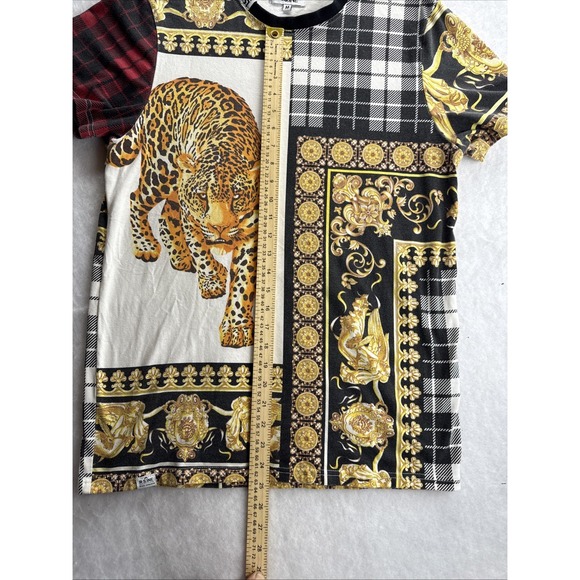 Rise As 1ne RS1NE T Shirt Mens M Multicolor Casual Gold Plaid Leopard Print - Picture 7 of 14